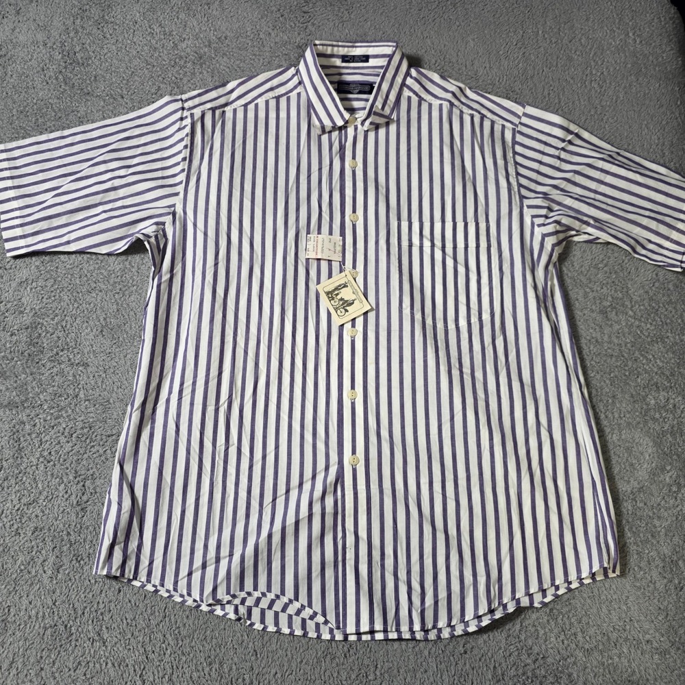 Georges Marciano Mens Large SS Button Down Purple White Striped Vintage 90s NWT